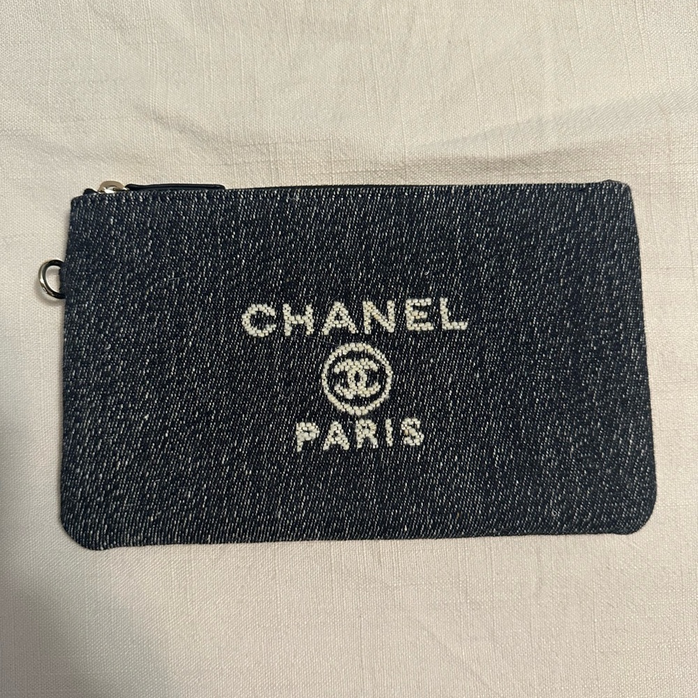 CHANEL Navy Denim Logo Pouch